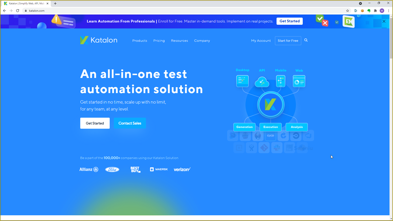 Katalon Claims: "An all-in-one test automation solution. Get started in no time, scale up with no limit, for any team, at any level."